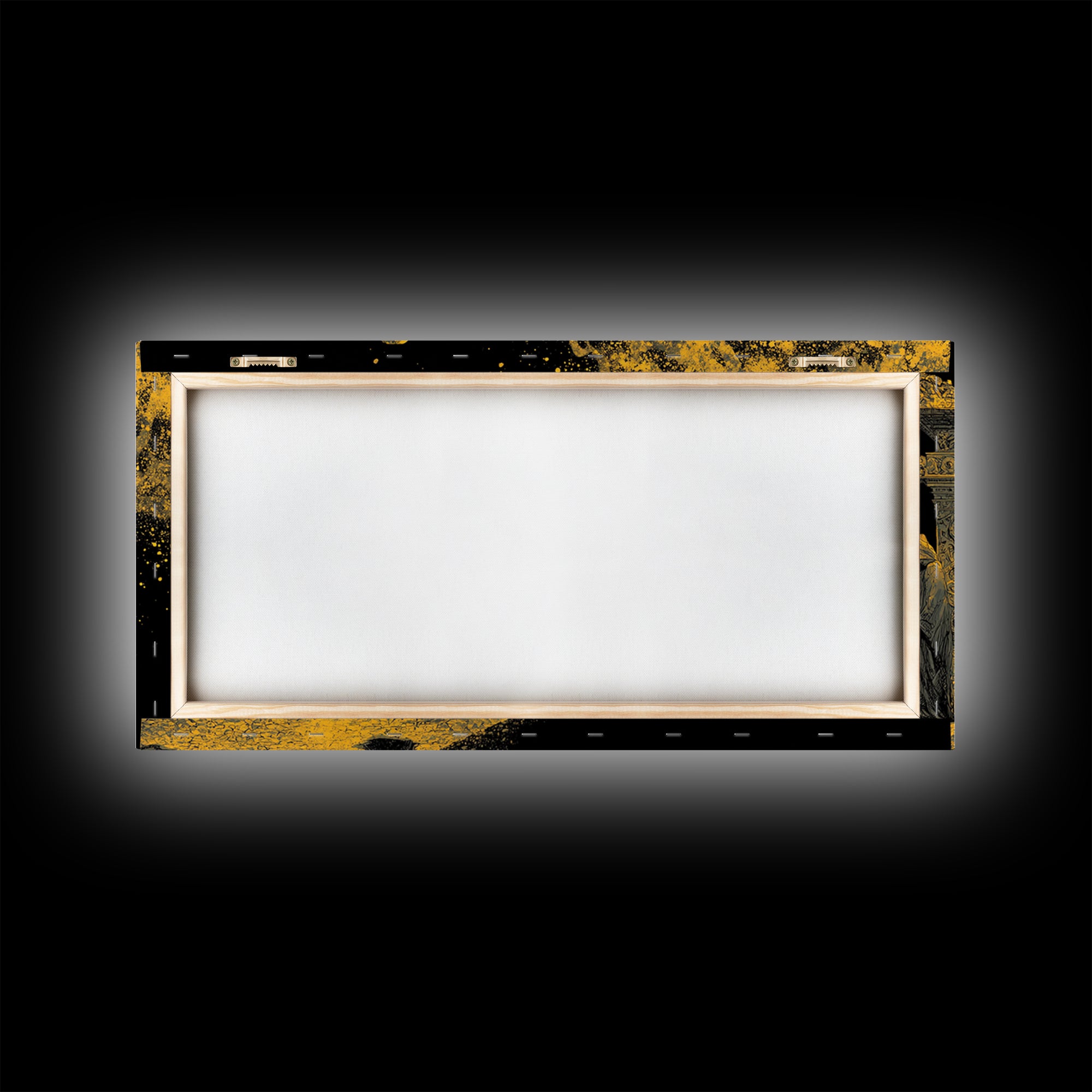 Gold Ancient Gate Scene, Robed Figures and Ornate Carvings, Wood Framed Map Wall Art for Mystery and Fantasy Lovers