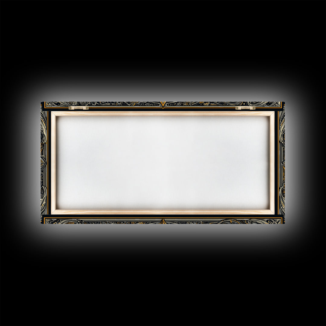 Gold Canvas Print of Ornate Sword and Compass Design, Engraved Blade and Decorative Frame, Wood Framed Map Wall Décor