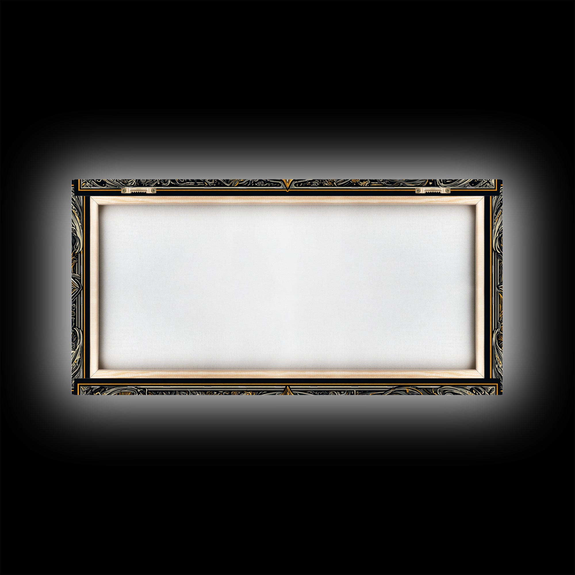 Gold Canvas Print of Ornate Sword and Compass Design, Engraved Blade and Decorative Frame, Wood Framed Map Wall Décor