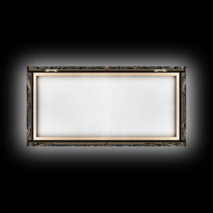 Gold Canvas Print of Ornate Sword and Compass Design, Engraved Blade and Decorative Frame, Wood Framed Map Wall Décor