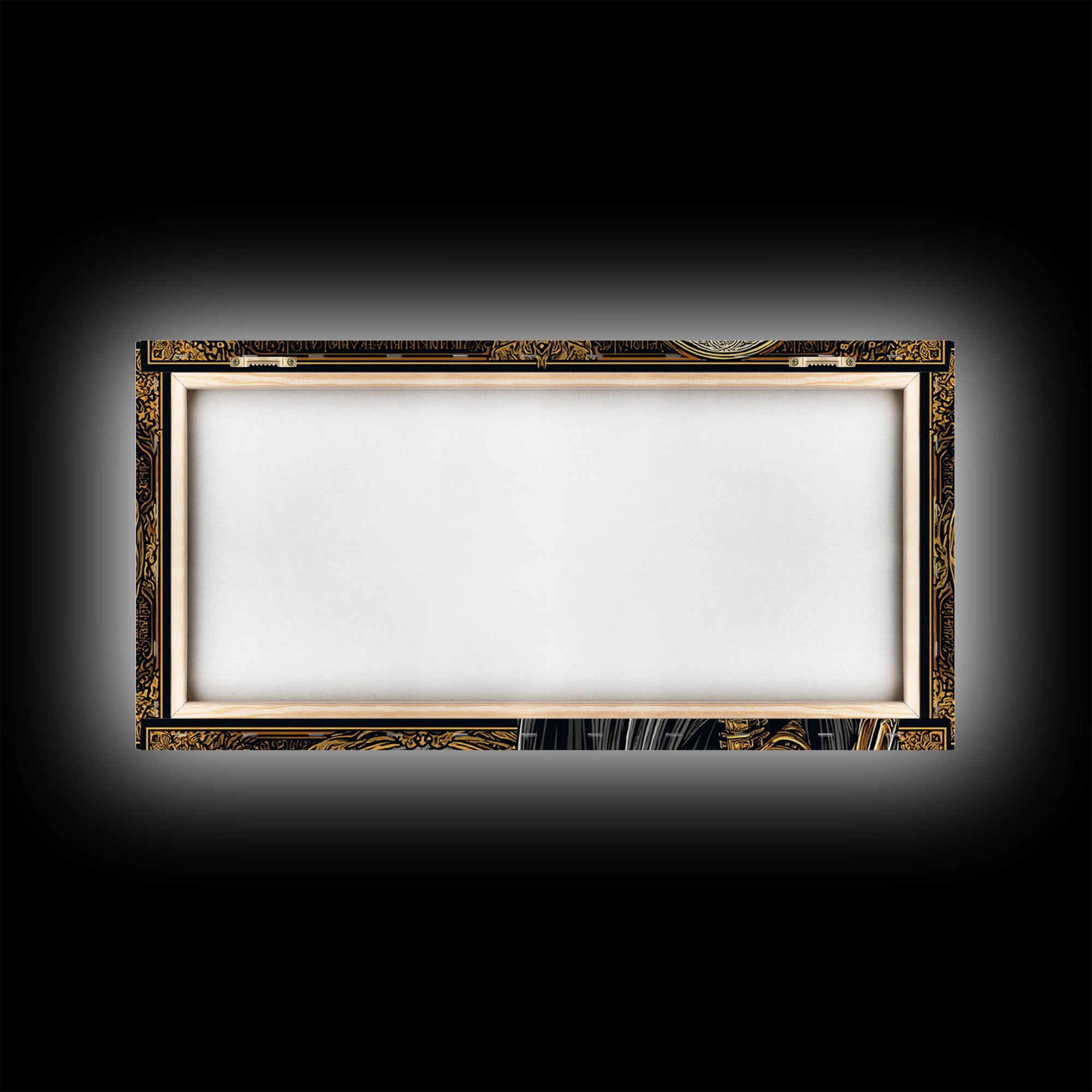 Skeleton Pointing to Ancient Arena Gold Canvas Art, Gothic Medieval Scene, Ornate Frame Design, Dark Fantasy Wall Decor