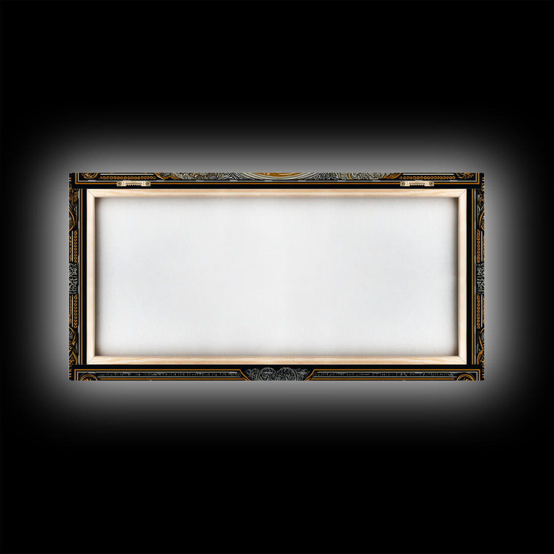 Golden Bull In Ornate Frame, Gold Canvas Art, Real Wood Frame, Symbolic Animal Wall Decor, Strength And Power