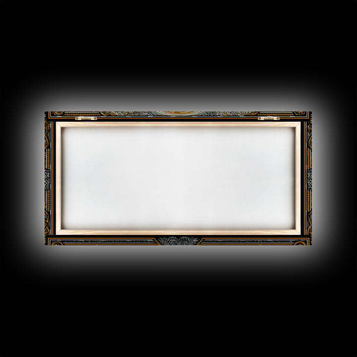 Golden Bull In Ornate Frame, Gold Canvas Art, Real Wood Frame, Symbolic Animal Wall Decor, Strength And Power