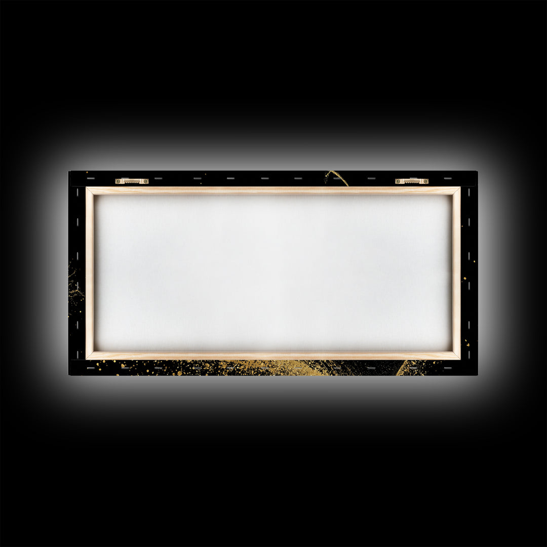 Gold Canvas Print Of Artemis Greek Goddess Archer, Full Moon Silhouette, Gold Splatter Effect, Panoramic Elegant Wall Art