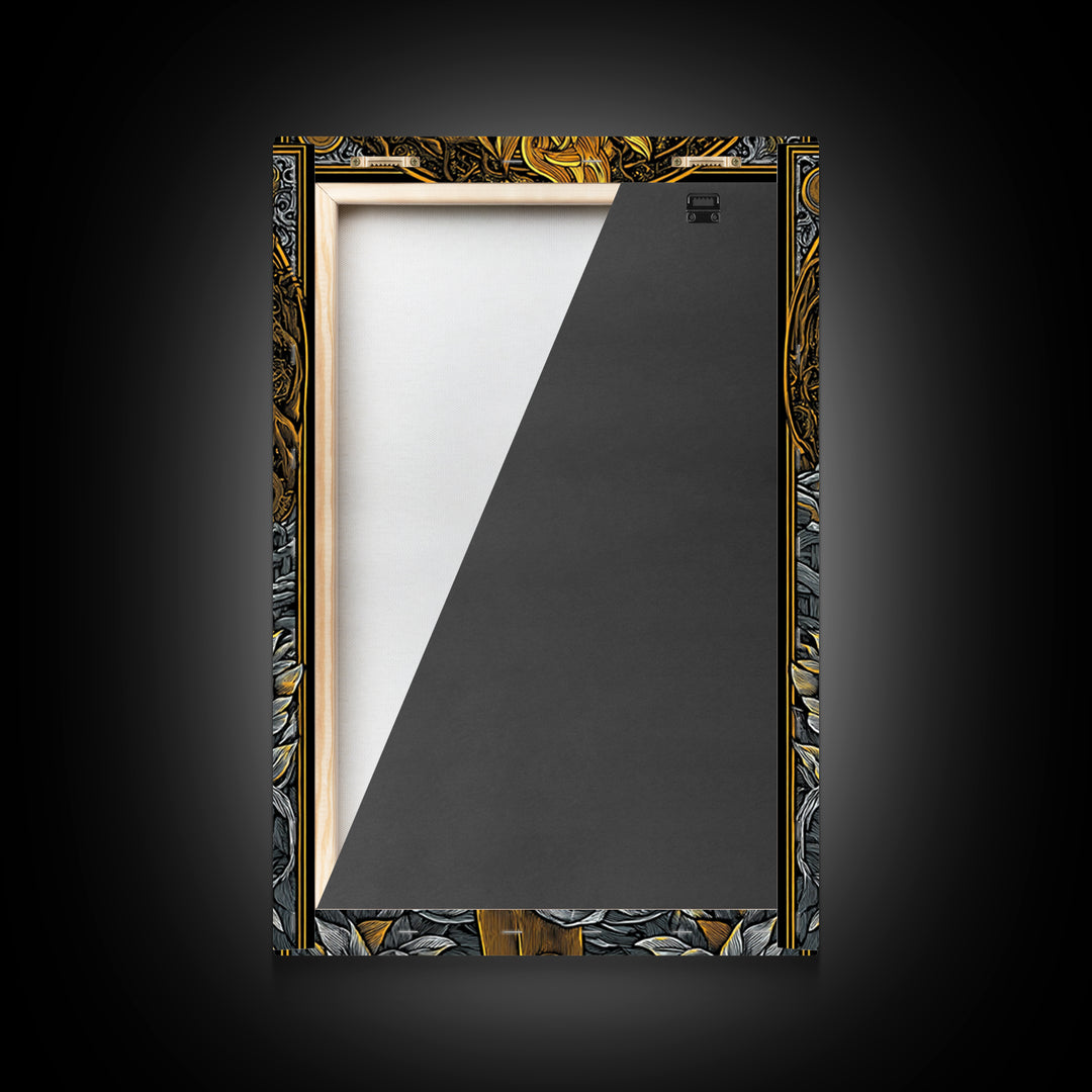 Mythic Laurel Torch Canvas Gold Canvas Print – Intricate Greek Style Wall Art with Real Wood Frame