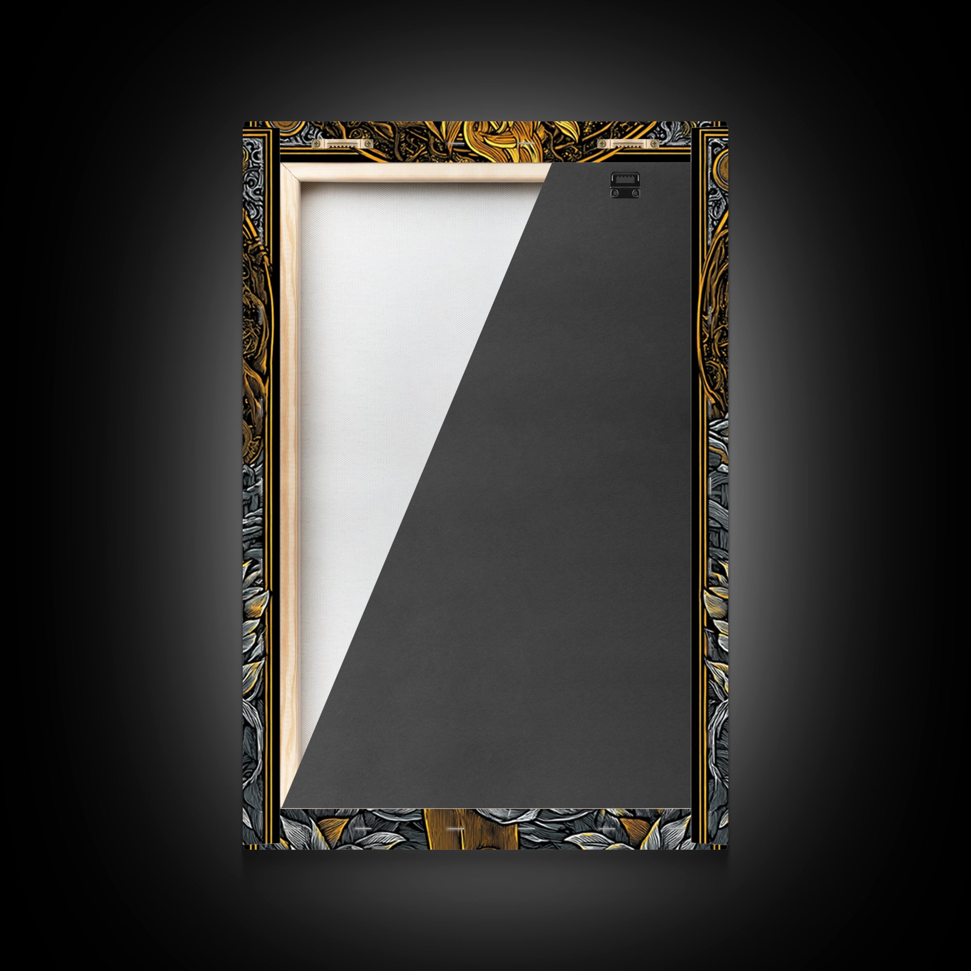 Mythic Laurel Torch Canvas Gold Canvas Print – Intricate Greek Style Wall Art with Real Wood Frame
