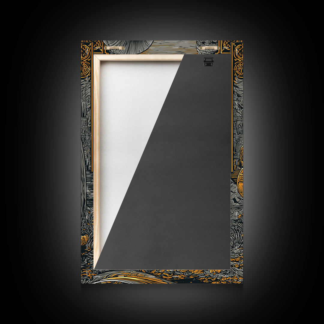 Kneeling Spartan Warrior Canvas Gold Canvas Print – Ancient Greek Hoplite Wall Art with Real Wood Frame