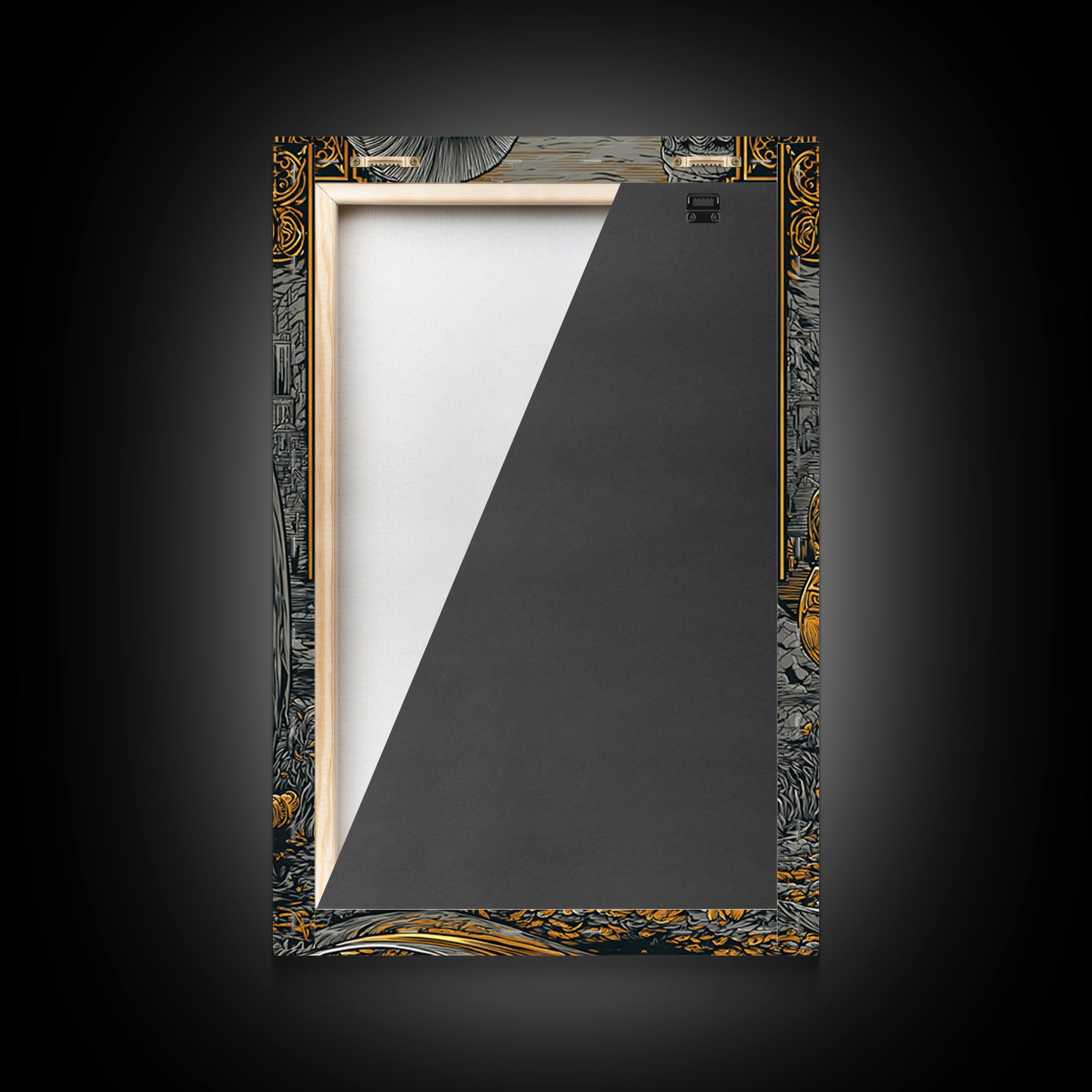 Kneeling Spartan Warrior Canvas Gold Canvas Print – Ancient Greek Hoplite Wall Art with Real Wood Frame