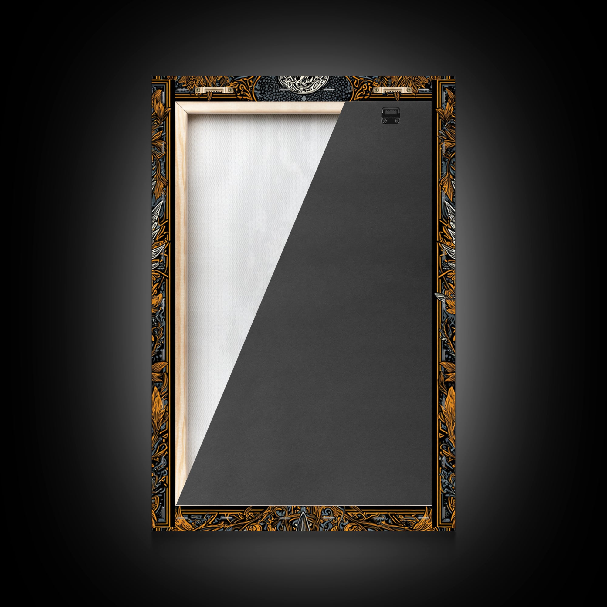 Winged Sword Canvas Gold Canvas Print – Intricate Medieval Blade with Angel Wings Design, Real Wood Frame Wall Art