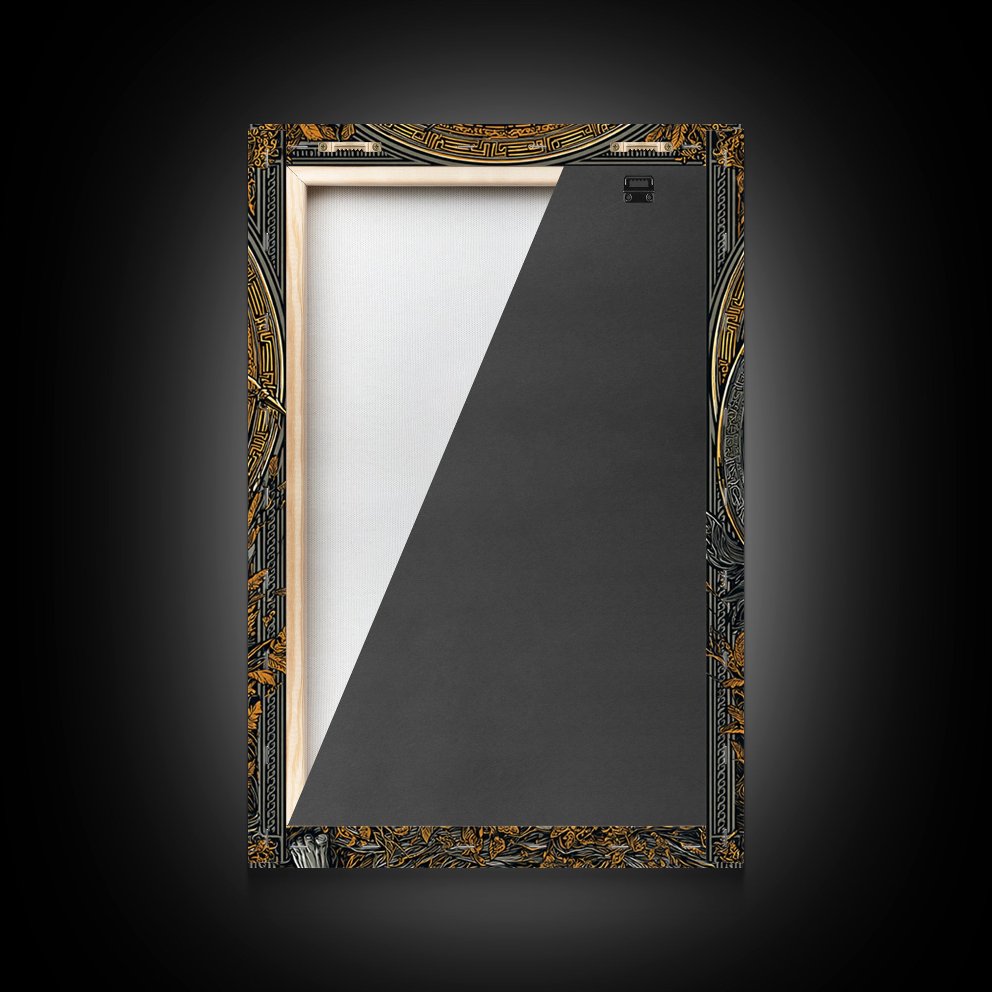 Heroic Spartan Warrior Canvas Gold Canvas Print – Lion Shield and Spear Combat Scene, Real Wood Frame Greek Mythology Art