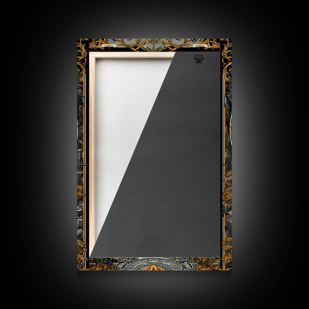 Ancient Maze Artwork, Mystical Labyrinth Symbol Wall Art, Canvas Gold Canvas Print, Real Wood Frame, Mythology Inspired Decor