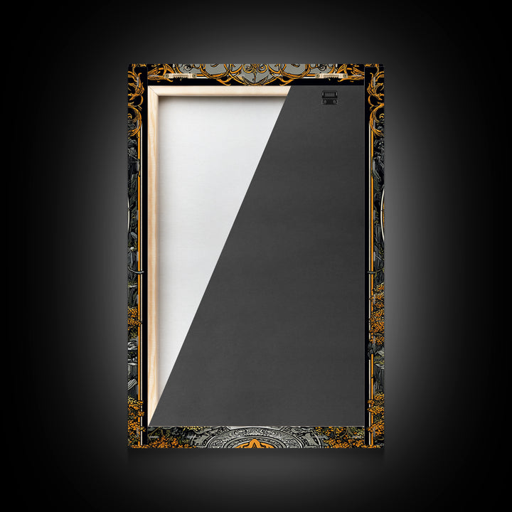 Ancient Maze Artwork, Mystical Labyrinth Symbol Wall Art, Canvas Gold Canvas Print, Real Wood Frame, Mythology Inspired Decor