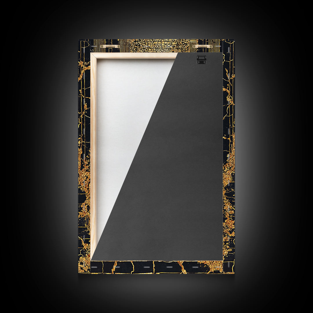 Cracked Marble Golden Stairway, Canvas Gold Art, Mythical Abstract Architecture Artwork, Real Wood Framed Wall Decor