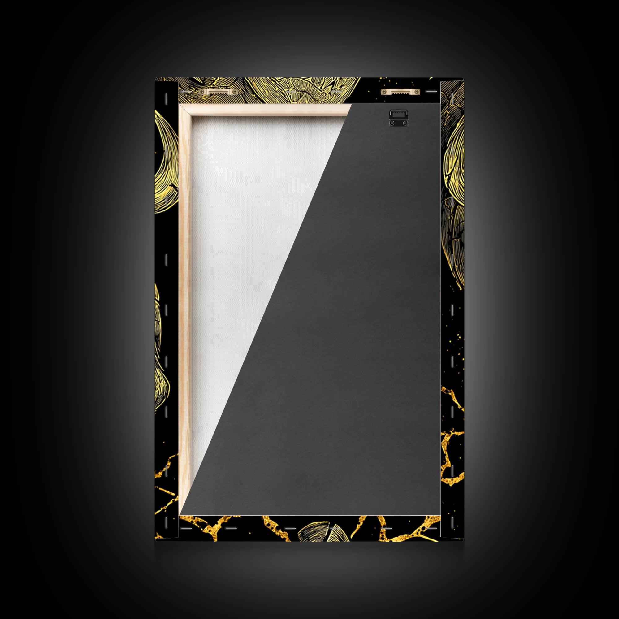 Charging Bull Canvas Gold Canvas Print, Framed Canvas Wall Art with Real Wood Frame, Dynamic Black and Gold Animal Decor