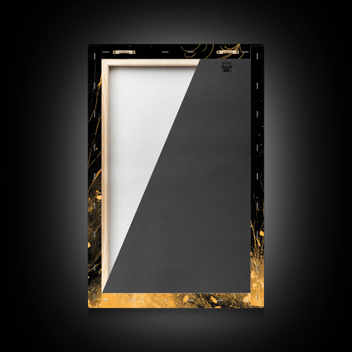 Bull Splash Canvas Gold Canvas Print, Framed Canvas Wall Art with Real Wood Frame, Powerful Charging Animal Black Gold Decor