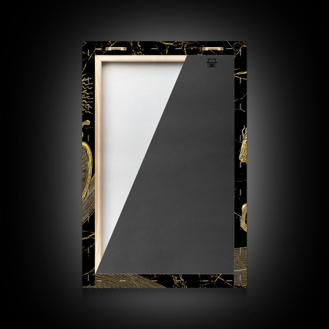 Golden Chariot Canvas Gold Art, Framed Canvas Wall Art with Real Wood Frame, Classical Black and Gold Greek Myth Horse Decor