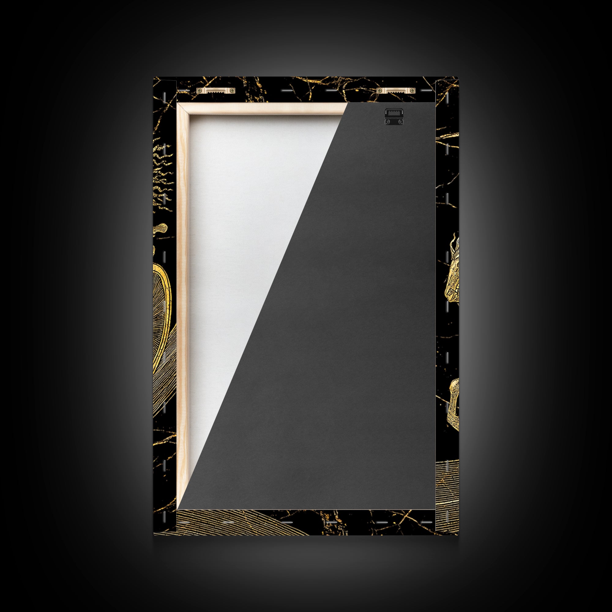 Golden Chariot Canvas Gold Art, Framed Canvas Wall Art with Real Wood Frame, Classical Black and Gold Greek Myth Horse Decor