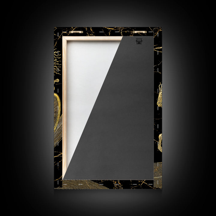 Golden Chariot Canvas Gold Art, Framed Canvas Wall Art with Real Wood Frame, Classical Black and Gold Greek Myth Horse Decor