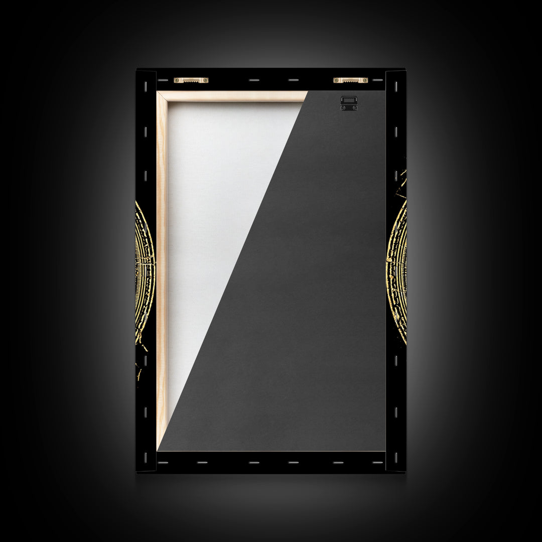 Greek Coin Profile Canvas Gold Canvas Print, Framed Canvas Wall Art with Real Wood Frame, Black and Gold Classical Portrait Decor