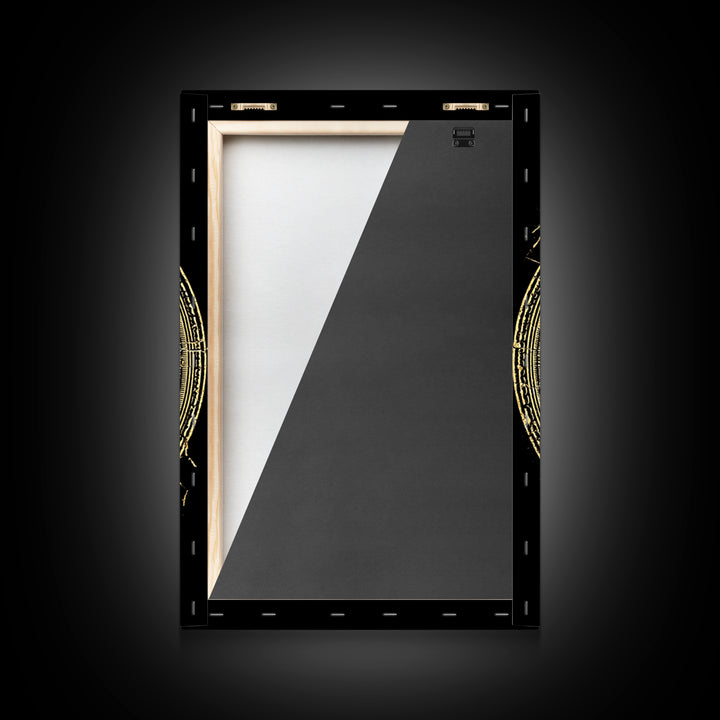 Greek Coin Profile Canvas Gold Canvas Print, Framed Canvas Wall Art with Real Wood Frame, Black and Gold Classical Portrait Decor
