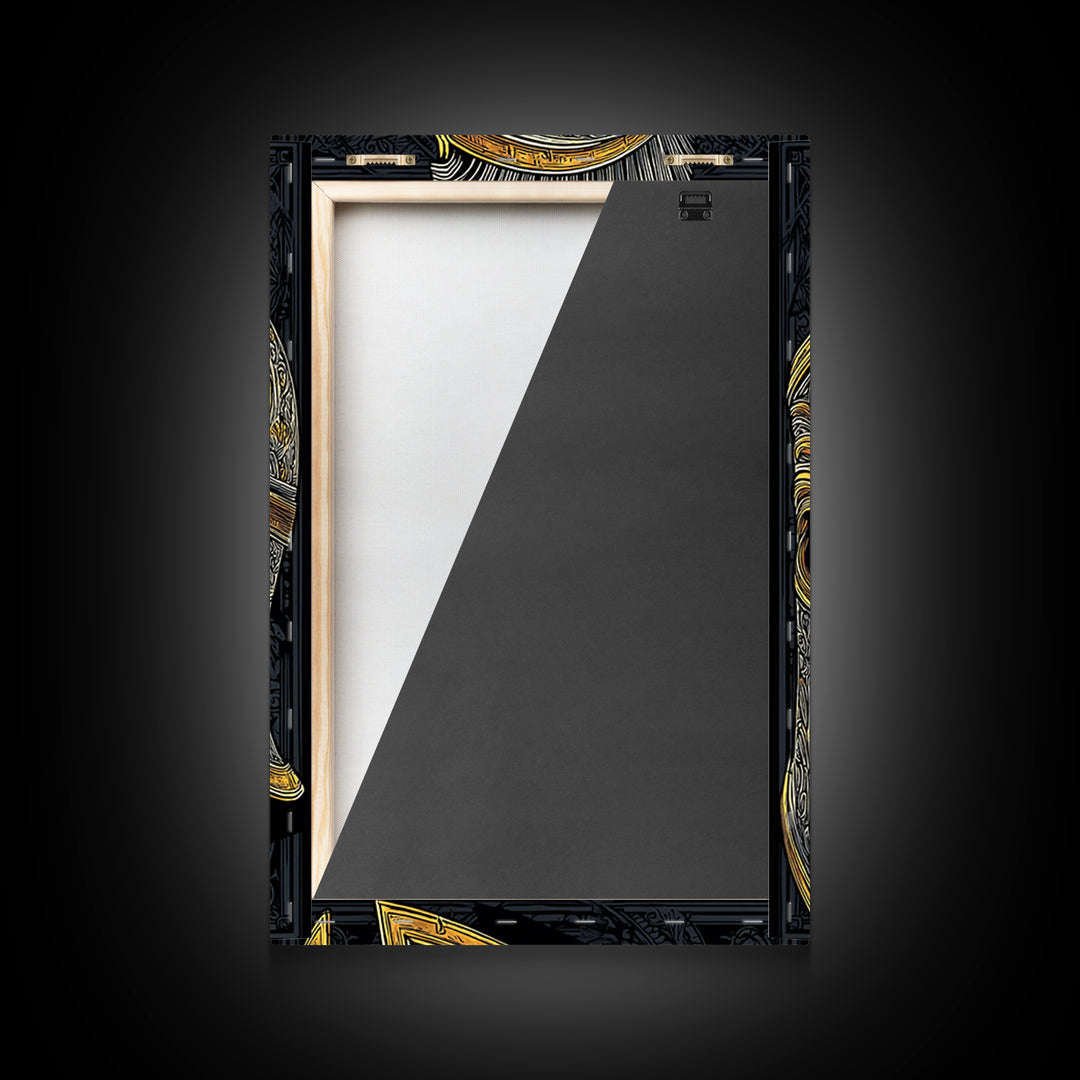 Ornate Spartan Helmet Canvas Gold Art – Intricate Ancient Warrior Wall Print on Canvas with Real Wood Frame – Greek Decor