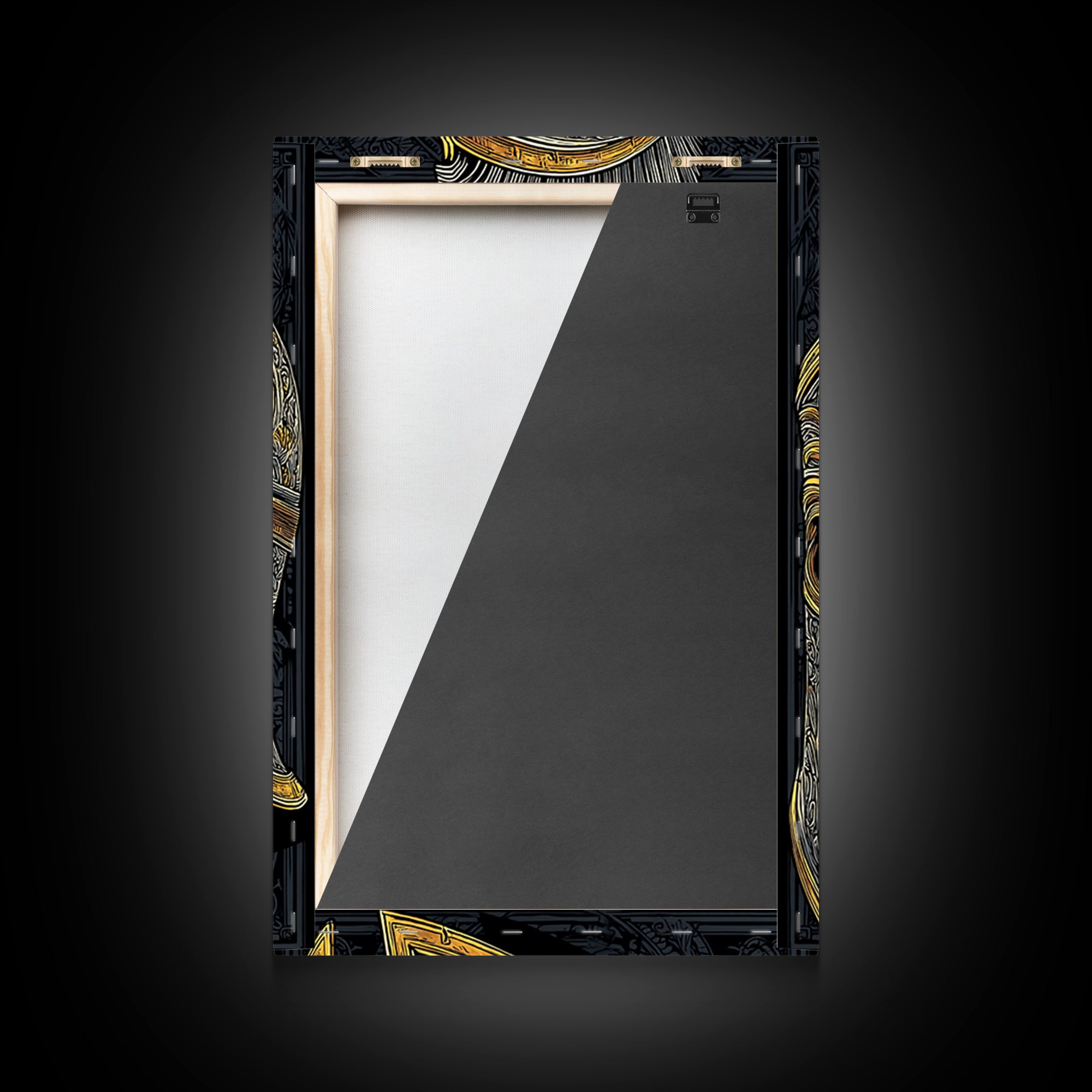 Ornate Spartan Helmet Canvas Gold Art – Intricate Ancient Warrior Wall Print on Canvas with Real Wood Frame – Greek Decor