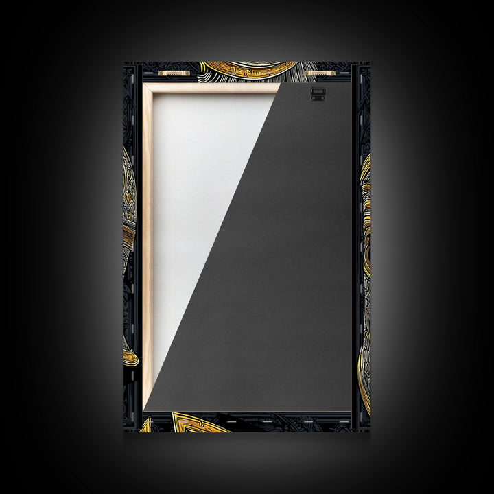 Ornate Spartan Helmet Canvas Gold Art – Intricate Ancient Warrior Wall Print on Canvas with Real Wood Frame – Greek Decor