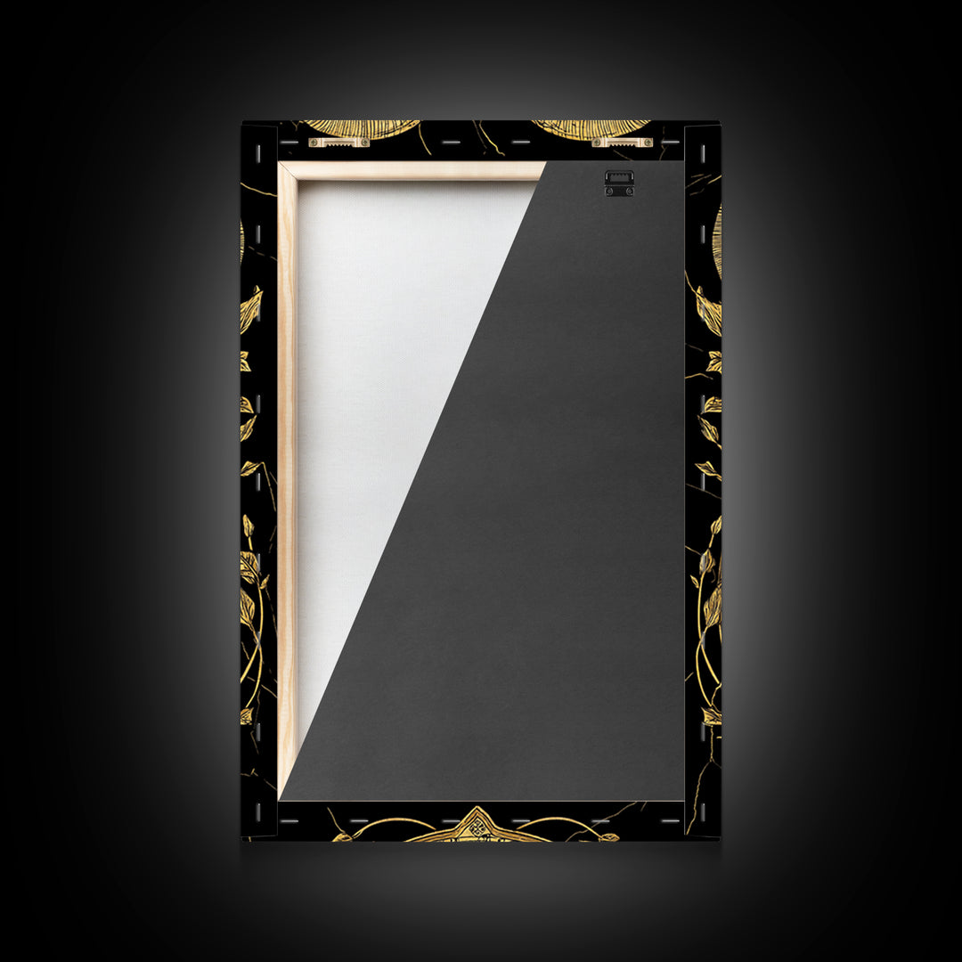 Ancient Ram Horn Lyre Canvas Gold Art Print with Real Wood Frame – Classical Mythology Inspired Wall Art