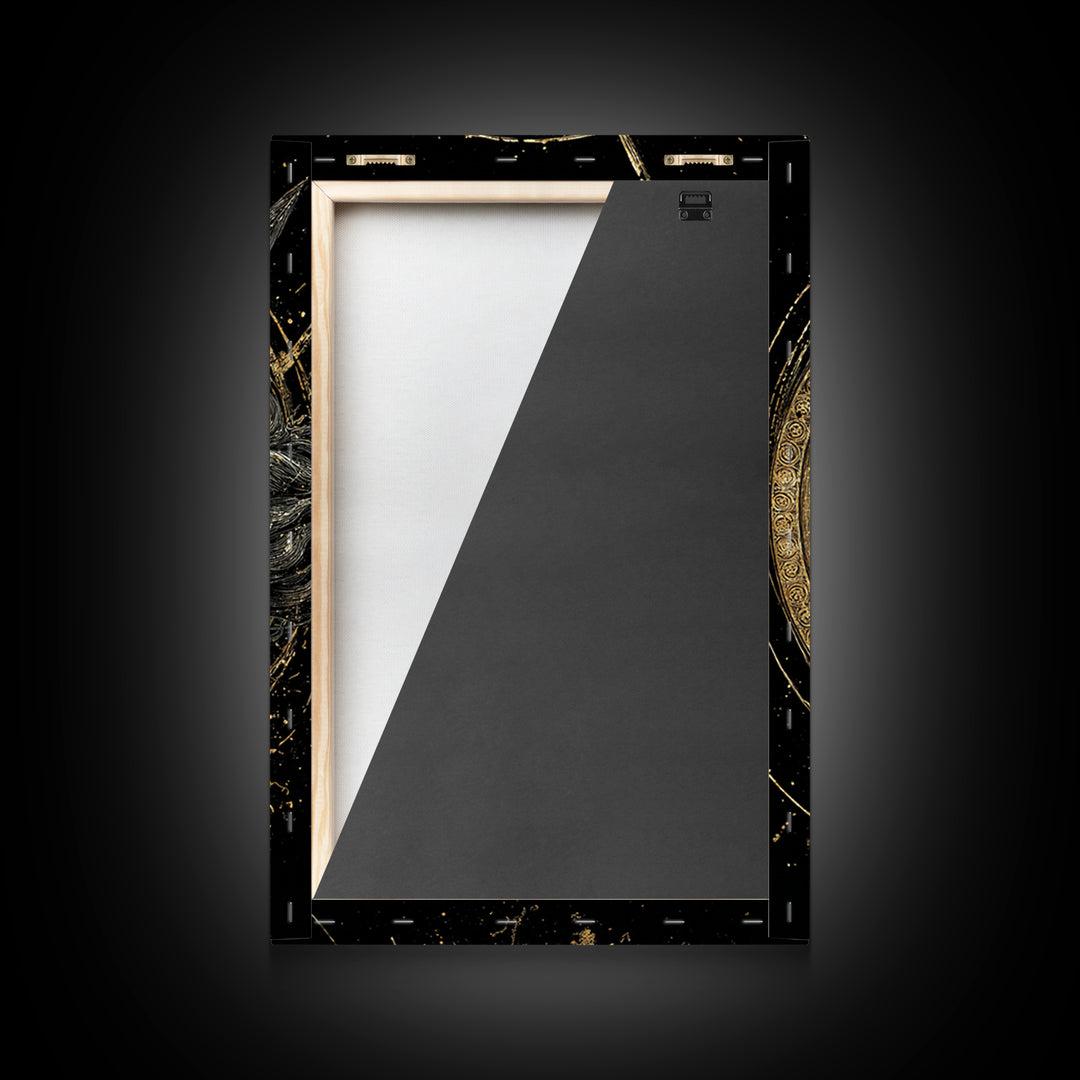 Greek Warrior Profile, Canvas Gold Canvas Print, Ancient Mythology Wall Art, Real Wood Frame Decor, Luxury Hero Artwork