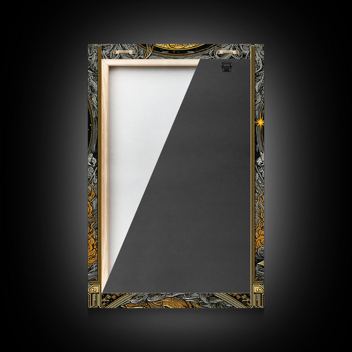 Artemis Greek Goddess Canvas Gold Canvas Print, Bow And Arrow Mythology Inspired Artwork, Real Wood Frame Decorative Wall Art