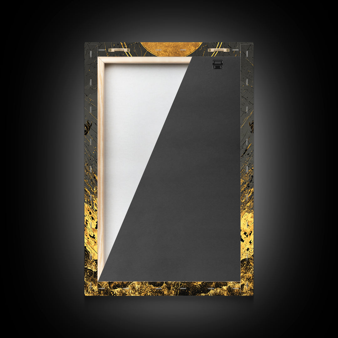 Cosmic Ascension Canvas Gold Canvas Print, Abstract Silhouette Moon Art, Spiritual Mythology Decor With Real Wood Frame