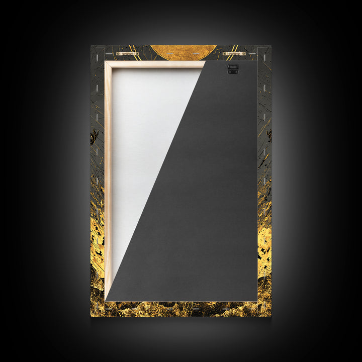 Cosmic Ascension Canvas Gold Canvas Print, Abstract Silhouette Moon Art, Spiritual Mythology Decor With Real Wood Frame