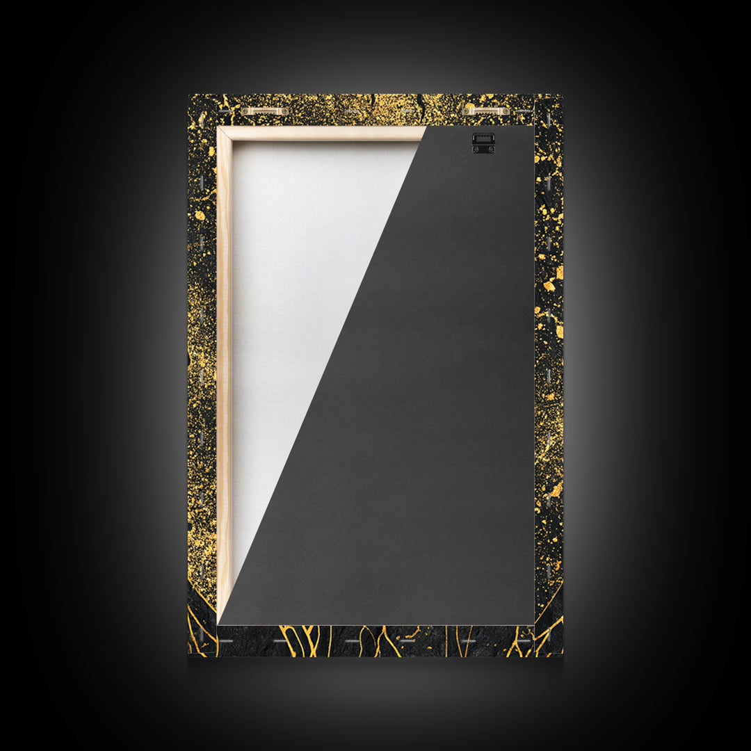 Antlered Mythical Deity Canvas Gold Canvas Print, Fantasy Abstract Wall Art, Mystical Surreal Figure, Real Wood Frame