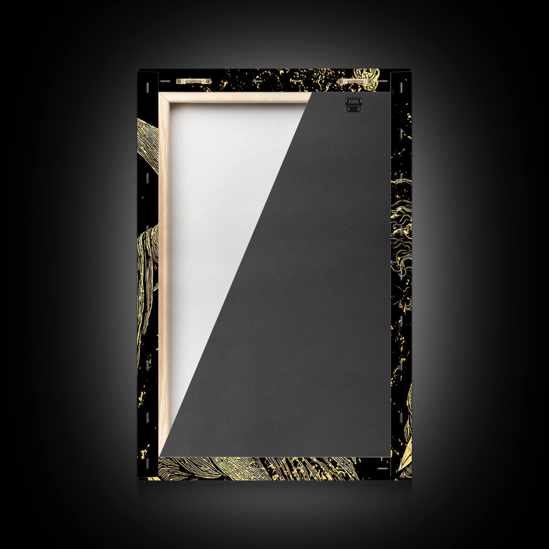 Canvas Gold Canvas Print, Goddess With Sword Art, Greek Mythology Warrior Wall Decor, Divine Strength Artwork, Real Wood Frame