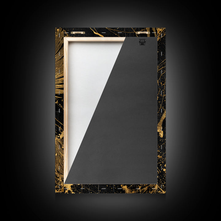Abstract Pegasus Canvas Gold Art, Mythology Wall Print, Unique Equine Design, Real Wood Framed Modern Mythical Artwork