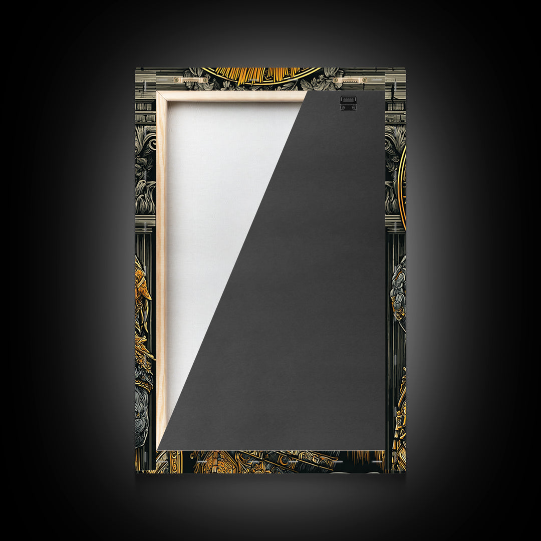 Roman General Warrior Canvas Gold Canvas Print, Gladiator Armor Portrait Canvas Gold Art, Real Wood Frame Classical Mythology Decor