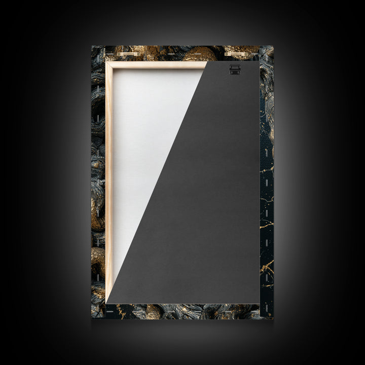 Mythological Sea God Bust Canvas Gold Canvas Print, Ancient Ocean Deity Canvas Gold Art, Real Wood Frame Classical Myth Sculpture