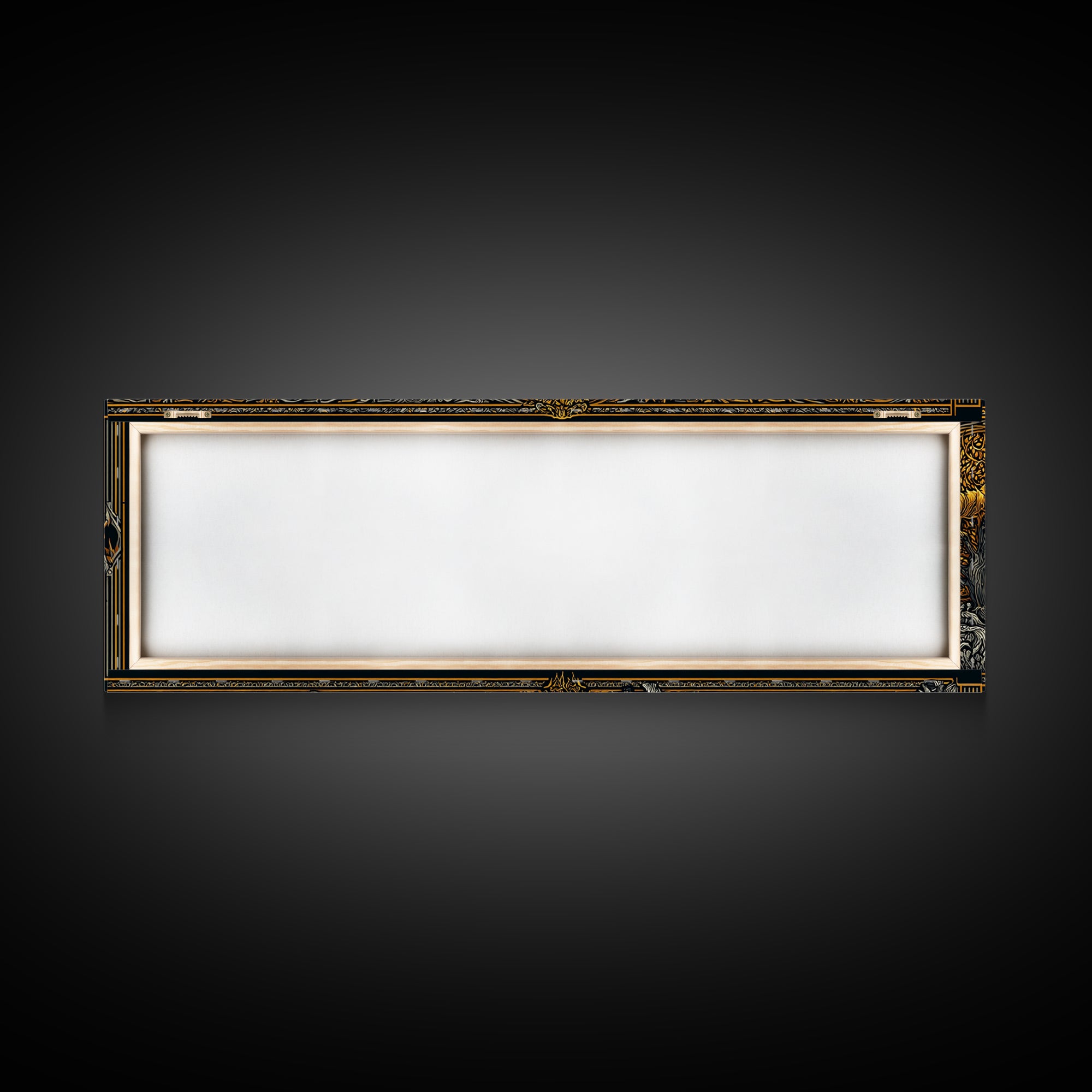 Mythological Temple Scene With Golden Bell, Classical Arches And Night Sky Artwork, Gold Canvas Print, Real Wood Frame