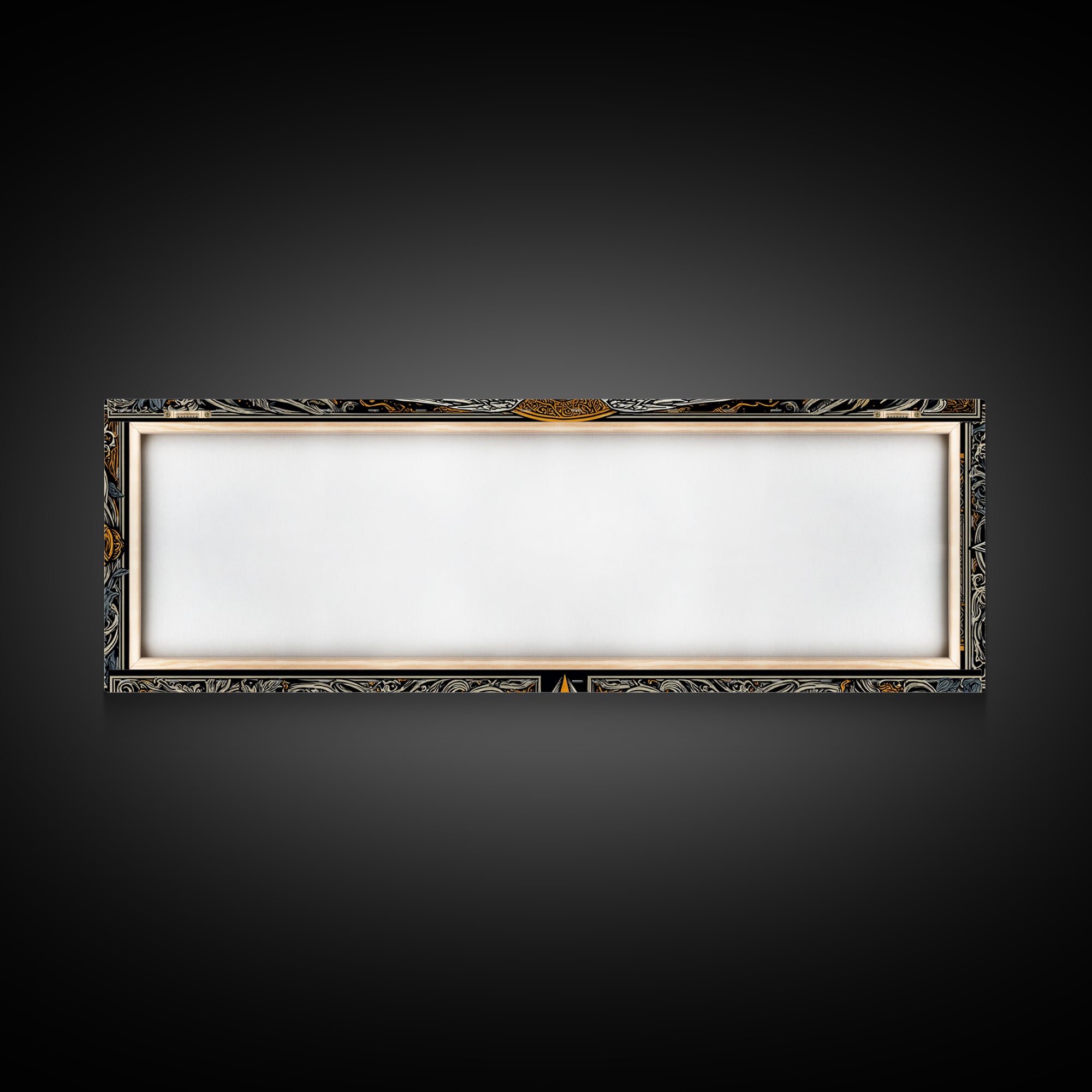 Sword With Wings, Mythological Weapon And Guardian Bird Decorative Wall Artwork, Gold Canvas Print, Real Wood Frame Art