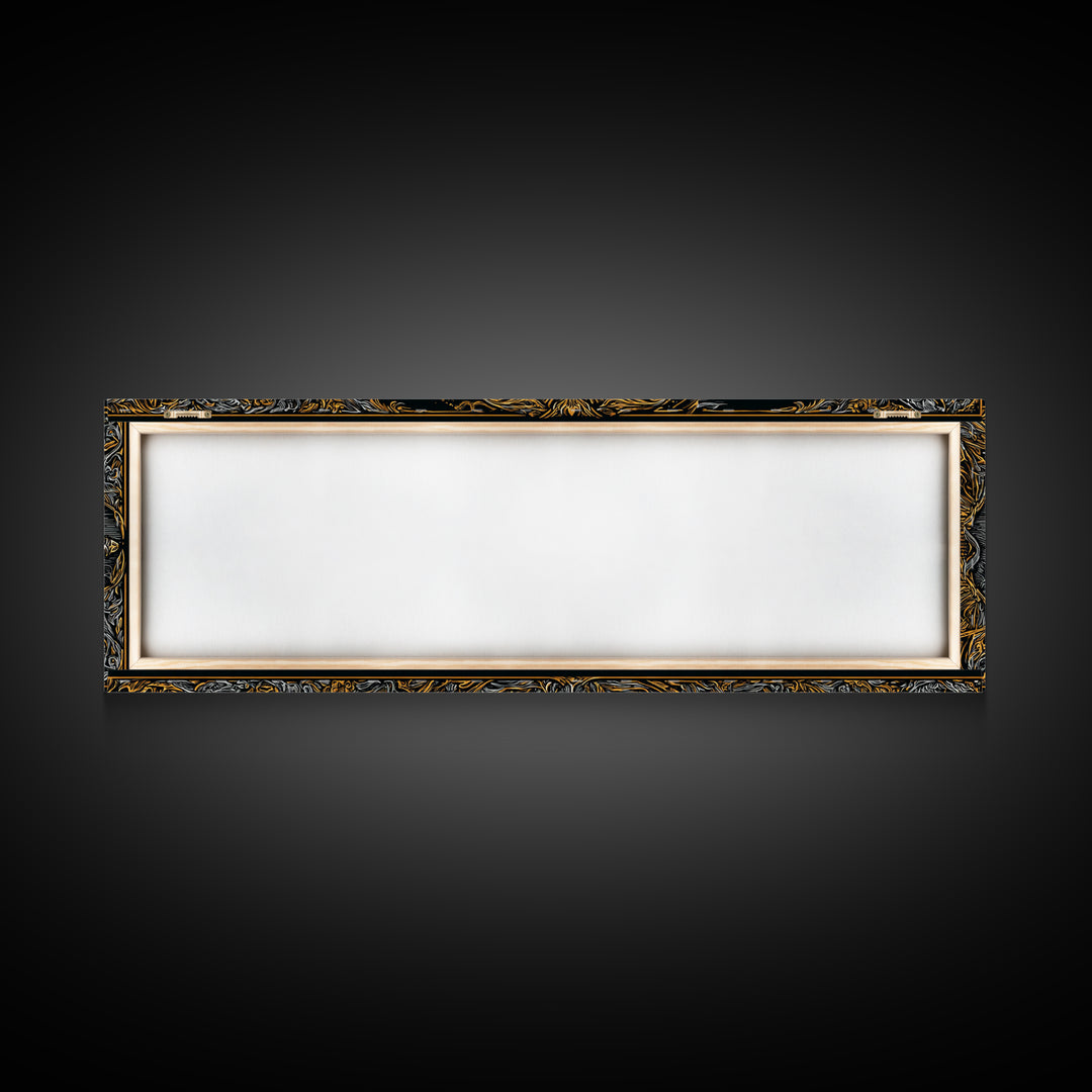 Ornate Mythological Sword, Decorative Ancient Weapon Symbolic Wall Artwork, Gold Canvas Print, Real Wood Frame Wall Decor