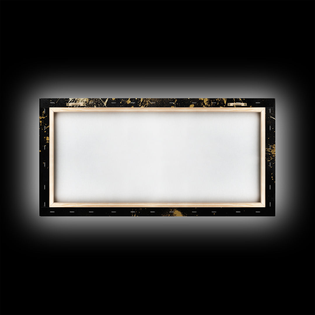 Tribal Drama Mask Gold Canvas Print, Abstract Splatter Art On Canvas, Real Wood Frame Wall Décor, Gothic Theater Artwork