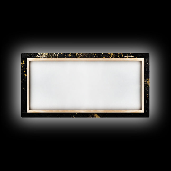 Tribal Drama Mask Gold Canvas Print, Abstract Splatter Art On Canvas, Real Wood Frame Wall Décor, Gothic Theater Artwork