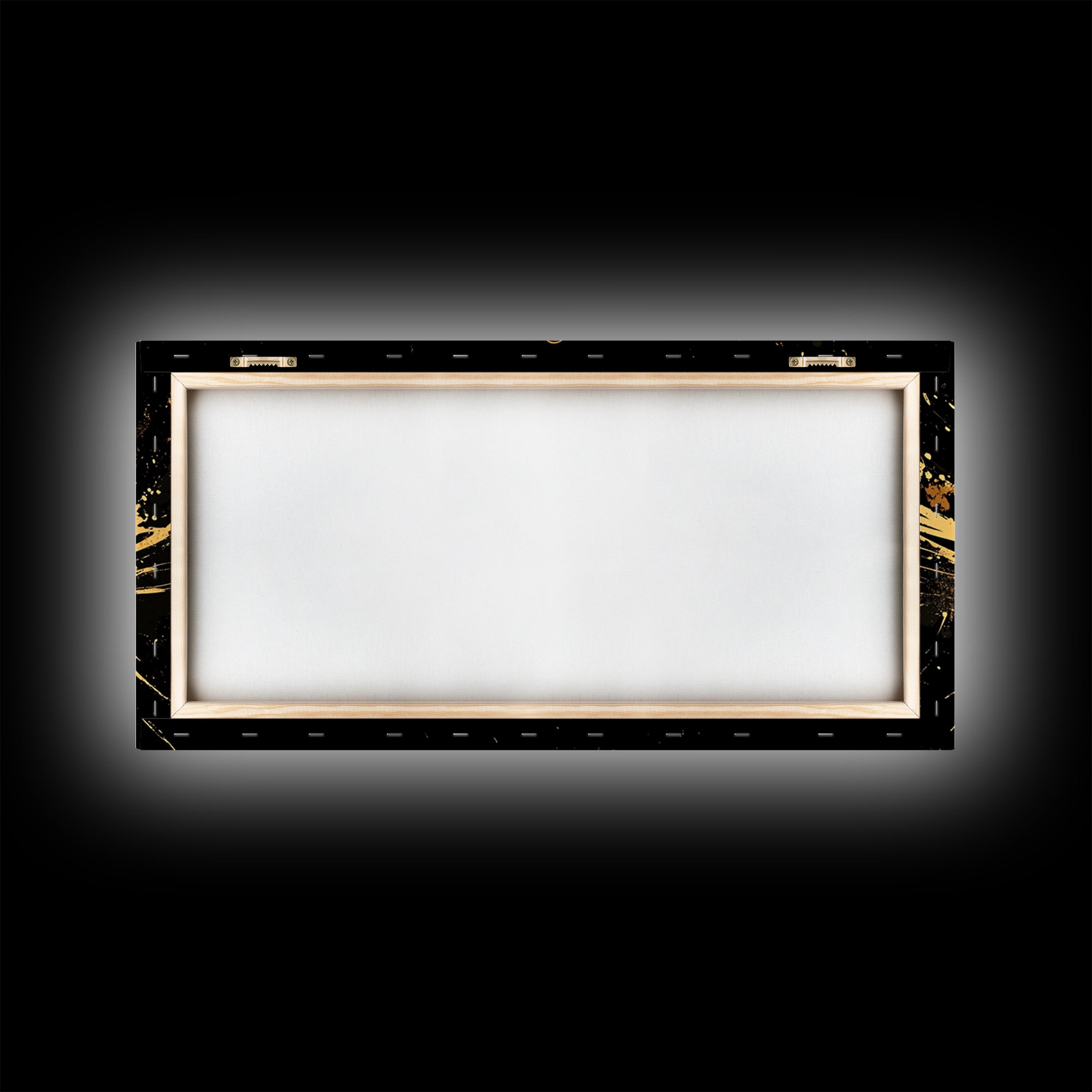 Theatrical Mask Gold Canvas Print, Gothic Splatter Art On Canvas, Real Wood Frame Wall Décor, Dark Drama Statement Art