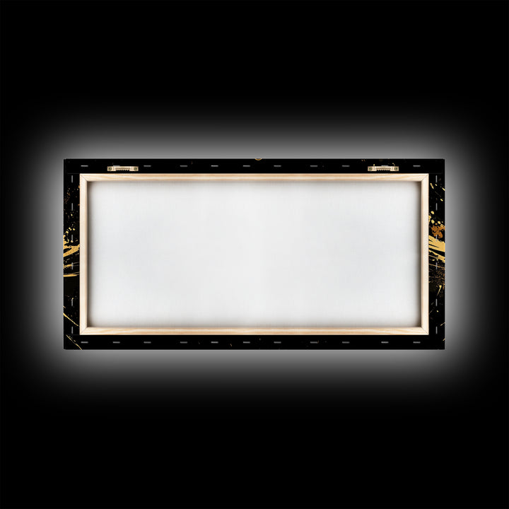 Theatrical Mask Gold Canvas Print, Gothic Splatter Art On Canvas, Real Wood Frame Wall Décor, Dark Drama Statement Art