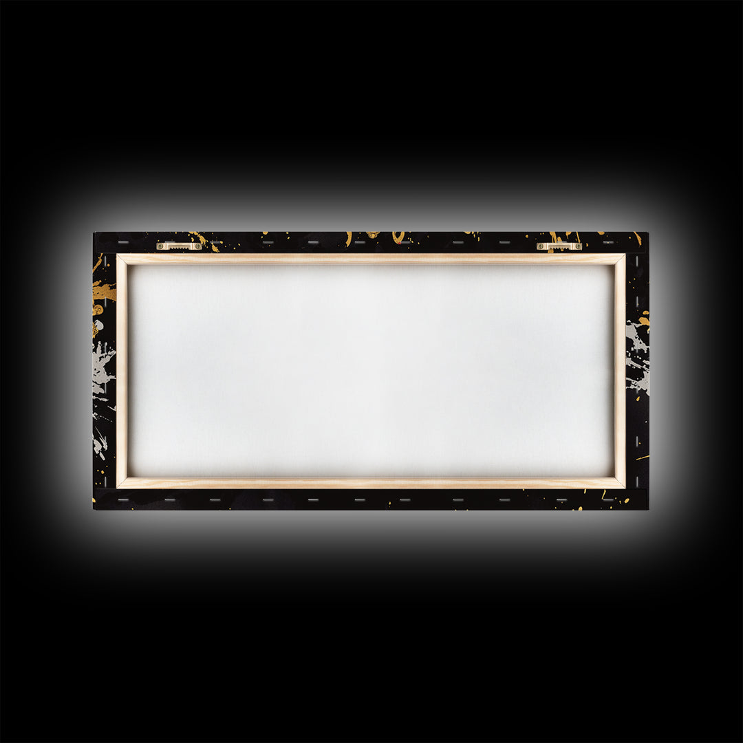 Abstract Mask Gold Canvas Print, Splatter Art On Canvas Wall Décor, Real Wood Frame, Gothic Dark Statement Artwork