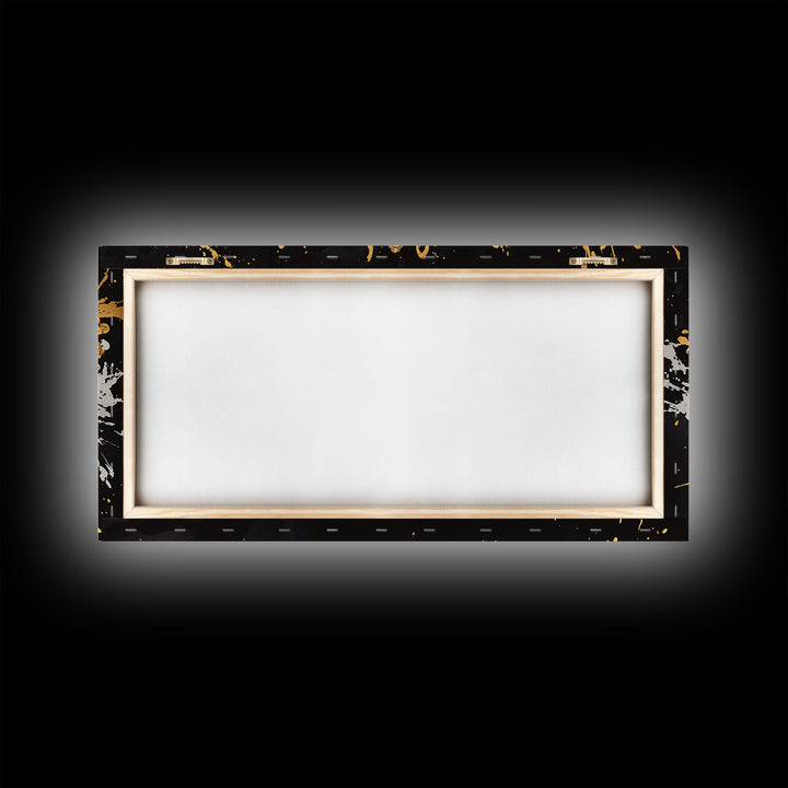 Abstract Mask Gold Canvas Print, Splatter Art On Canvas Wall Décor, Real Wood Frame, Gothic Dark Statement Artwork