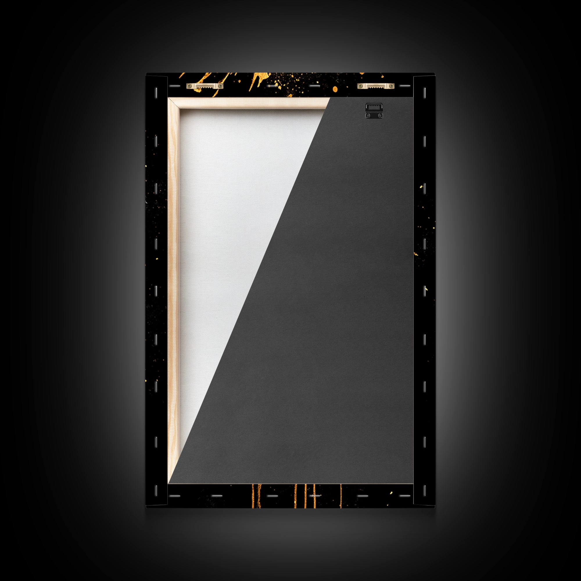 Three Faces Mask Gold Canvas Print, Abstract Spiritual Face Art, Splatter Style Wall Decor, Real Wood Frame