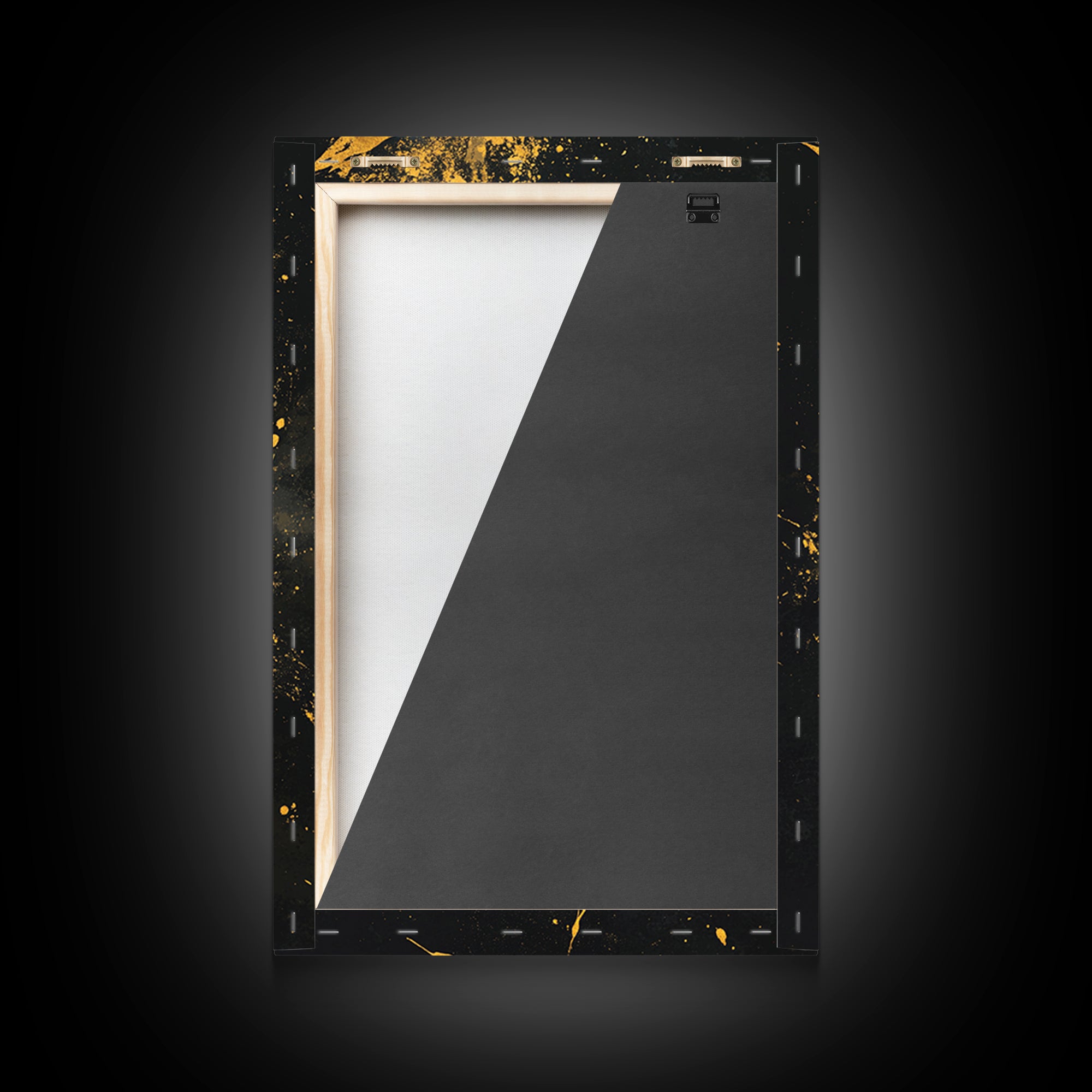 Mysterious Veiled Mask Gold Canvas Print, Splatter Style Female Portrait, Abstract Ethereal Face Artwork, Real Wood Frame Decor