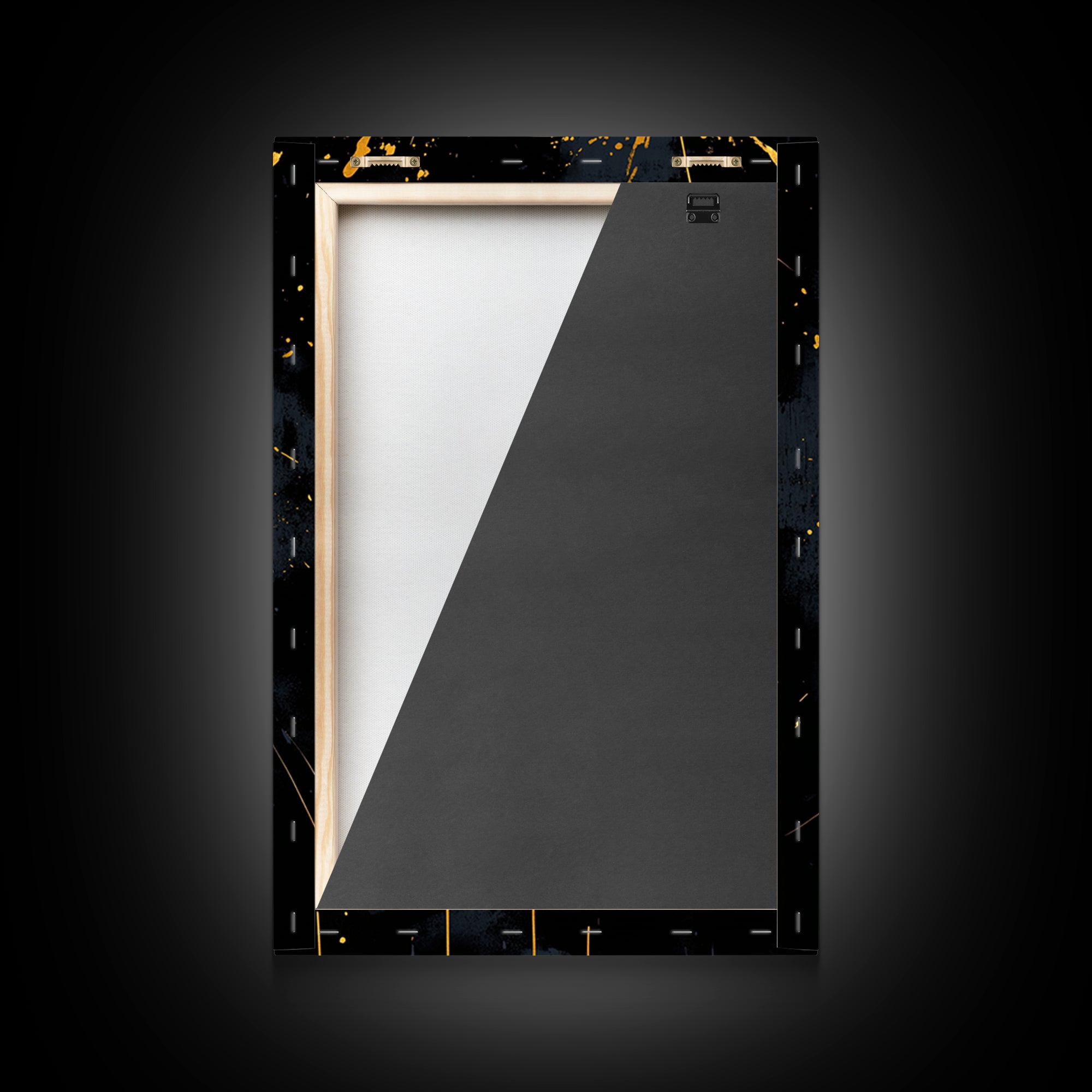 Minimalist Mask Gold Canvas Print, Abstract Splatter Face Wall Art, Real Wood Frame, Contemporary Mask Decor