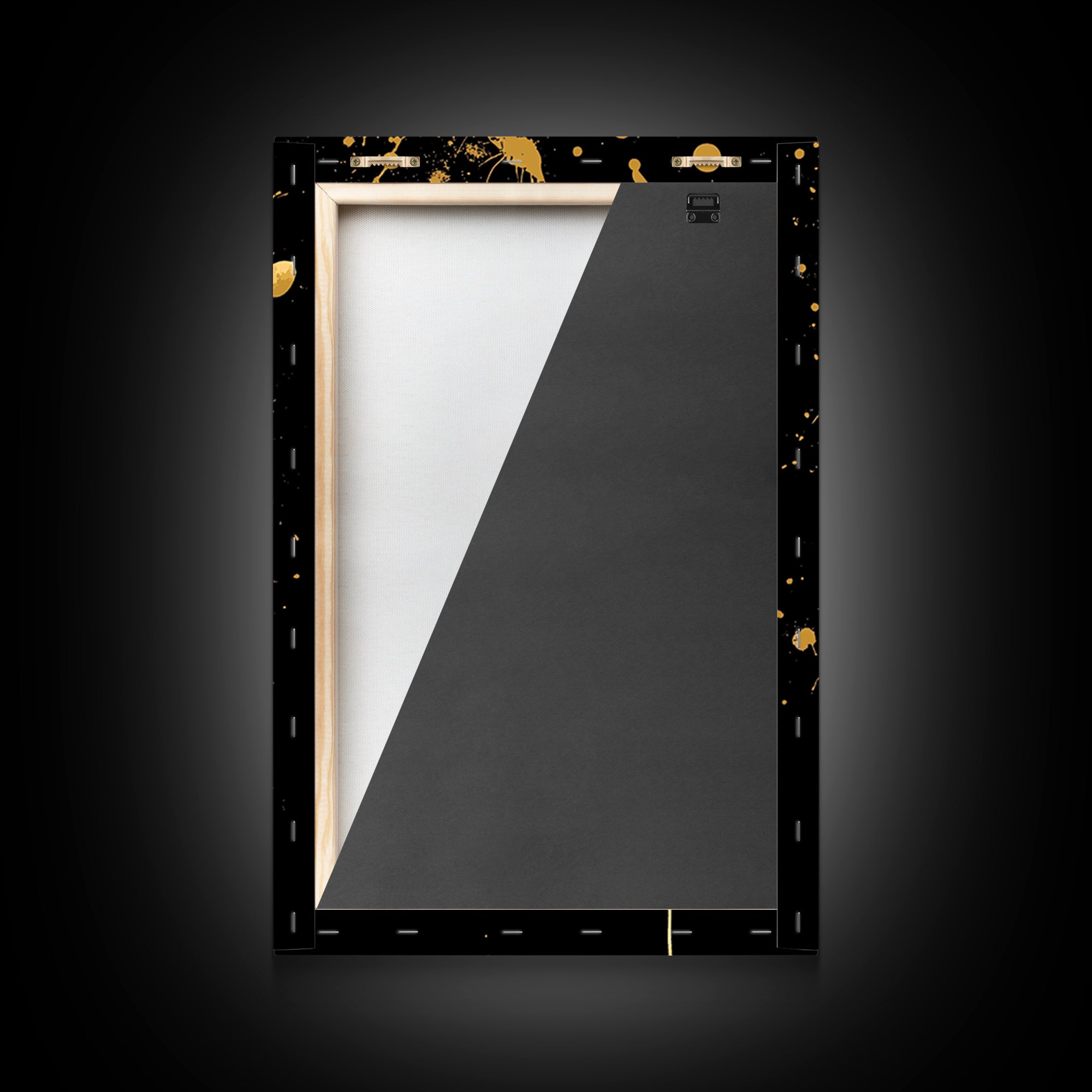 Mysterious Mask Gold Canvas Print, Abstract Splatter Face Wall Art, Real Wood Frame, Dark Modern Mask Artwork